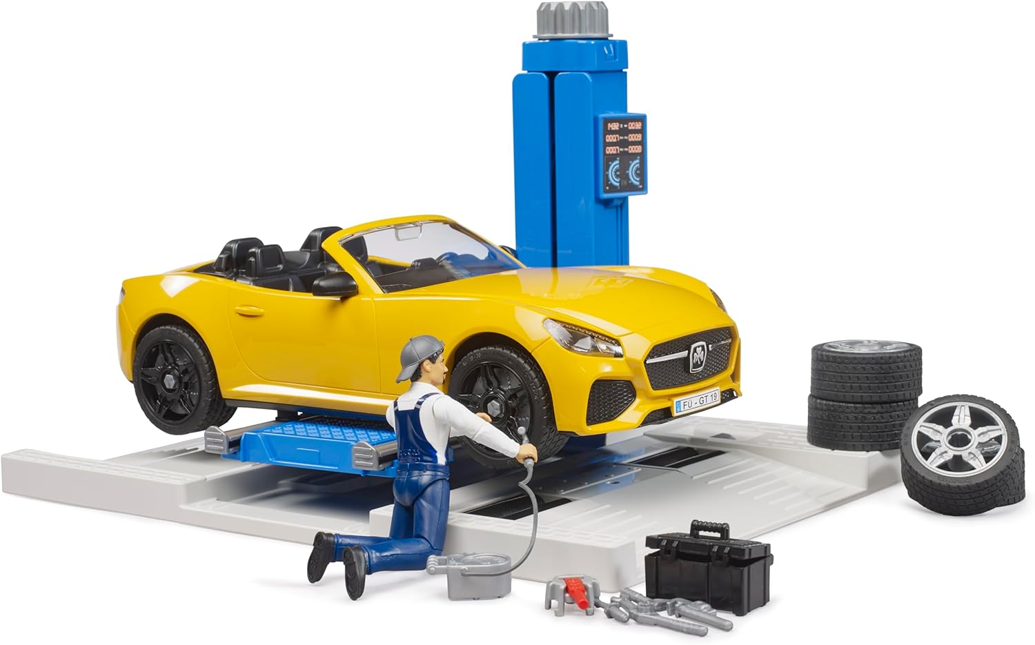 bruder 62112 - bworld Car Service Centre Roadster - 1:16 Car Workshop, Mechanic, Racing Car, Sports Car, Toy from 4 Years
