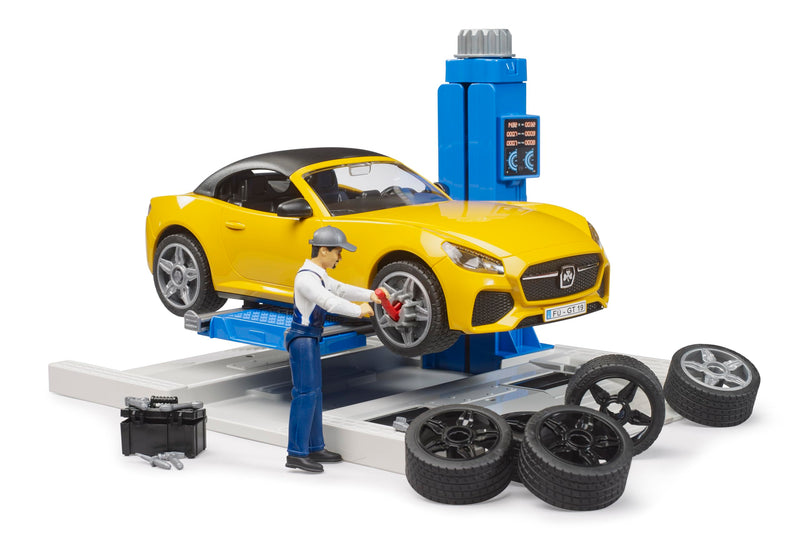 bruder 62112 - bworld Car Service Centre Roadster - 1:16 Car Workshop, Mechanic, Racing Car, Sports Car, Toy from 4 Years