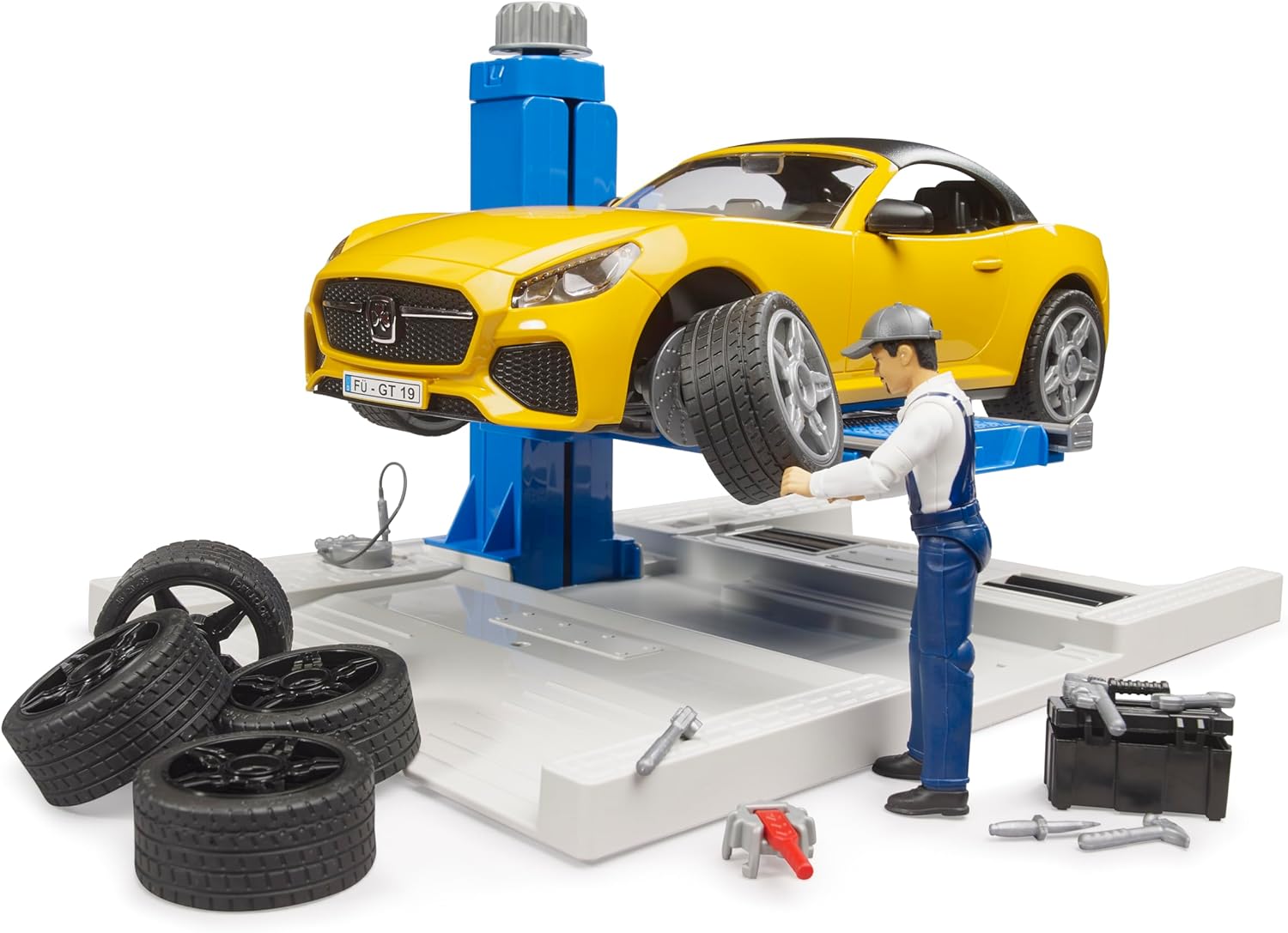 bruder 62112 - bworld Car Service Centre Roadster - 1:16 Car Workshop, Mechanic, Racing Car, Sports Car, Toy from 4 Years