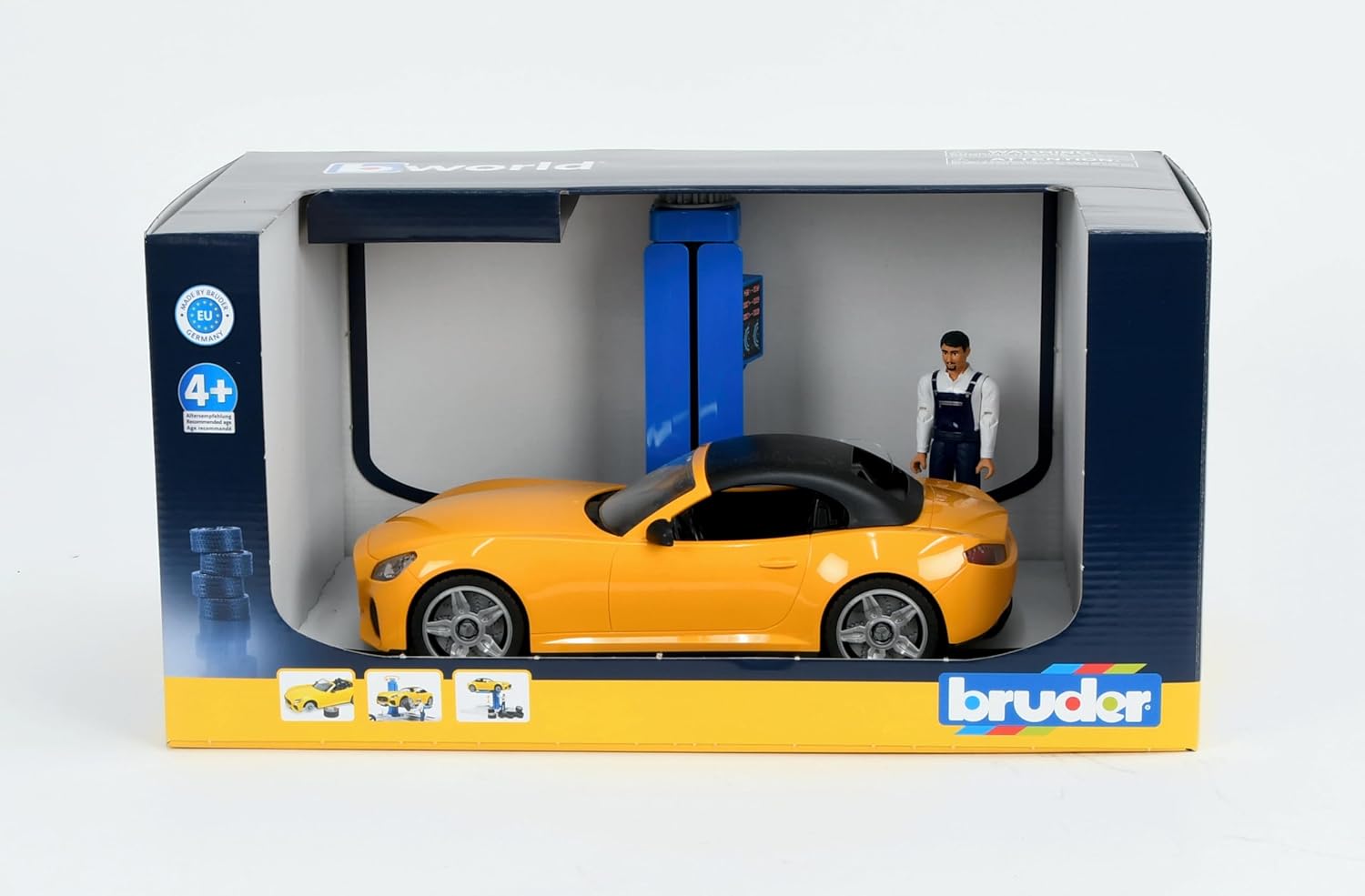 bruder 62112 - bworld Car Service Centre Roadster - 1:16 Car Workshop, Mechanic, Racing Car, Sports Car, Toy from 4 Years