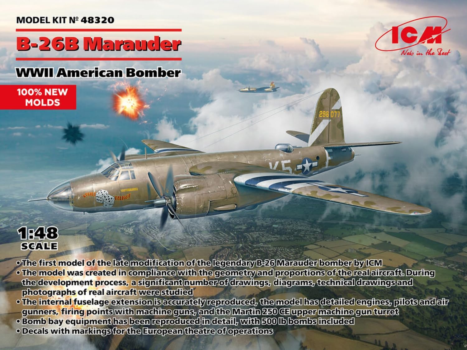 hdfh ICM 1:48 B-26B Marauder, WWII American Bomber, Model kit, ICM48320 Black