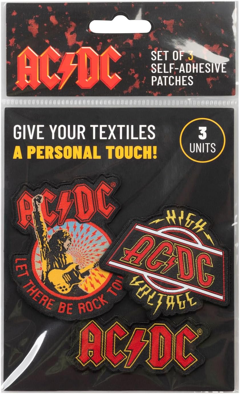 Grupo Erik AC/DC Patches zum Aufbügeln Bügelflicken | Bügelbilder für Textilien AC/DC Set 3 Bügelflicken Aufnäher Erwachsene - AC DC Merch