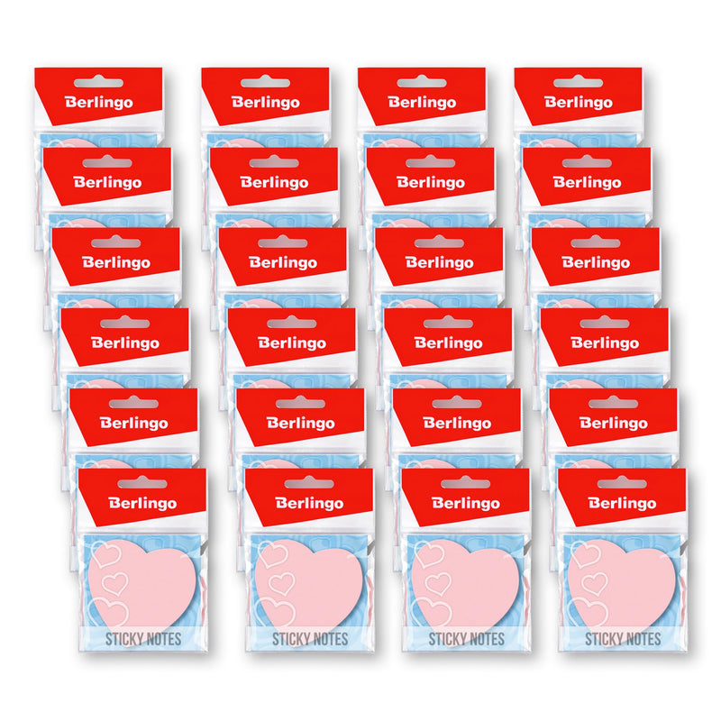 Berlingo Klebezettel Block, 70x70 mm, 24 Blöcken, 50 Blatt pro Block, klebende Notizzettel für Notizen und To-Do-Listen, Serie Herz, neon farben, pink