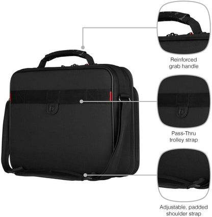 Wenger 600647 Legacy 16" Laptop Briefcase, Checkpoint-friendly padded compartment with Lockable zippers in Black {11 Litres}