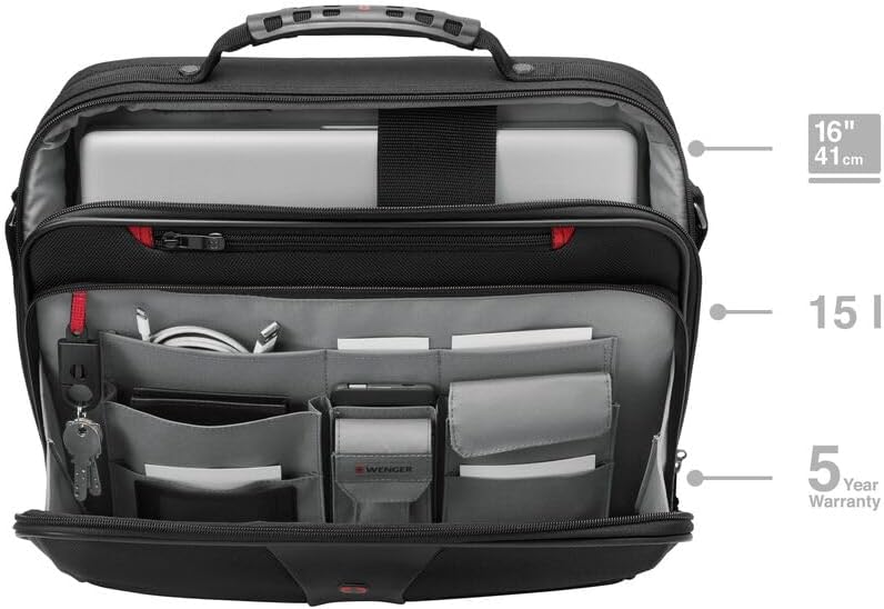 Wenger 600647 Legacy 16" Laptop Briefcase, Checkpoint-friendly padded compartment with Lockable zippers in Black {11 Litres}