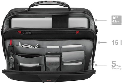 Wenger 600647 Legacy 16" Laptop Briefcase, Checkpoint-friendly padded compartment with Lockable zippers in Black {11 Litres}