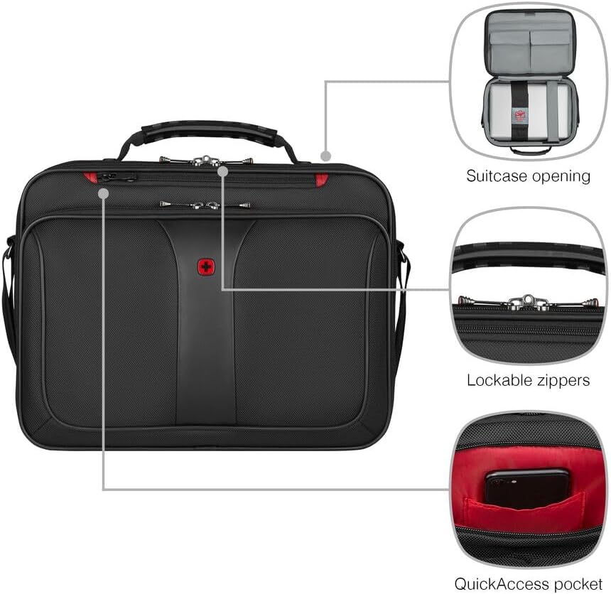 Wenger 600647 Legacy 16" Laptop Briefcase, Checkpoint-friendly padded compartment with Lockable zippers in Black {11 Litres}