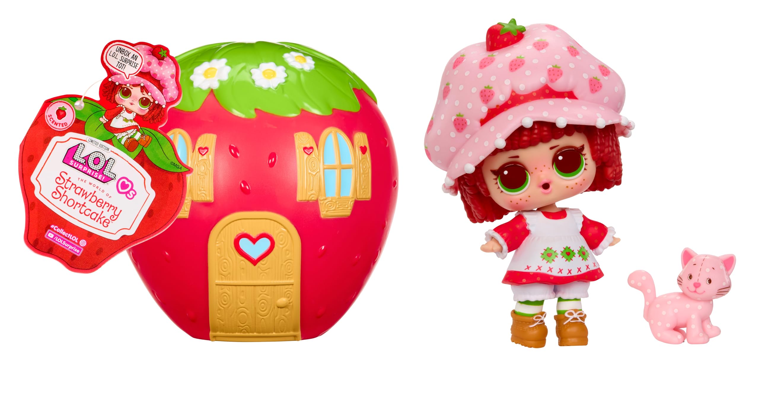 L.O.L. Surprise! Loves Strawberry Shortcake Tots - Bambole profumate da collezione con 7 sorprese, animaletto, biti, scarpe, cappello, set di giochi per la casa delle fragole, età 4+
