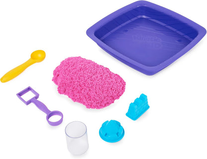 Kinetic Sand | Shimmer Sand Castle 454g | Magic Sand | Pink Glitter Coloured Sand | 3 Accessories and Tray Included | Toys for Boys and Girls 3 Years