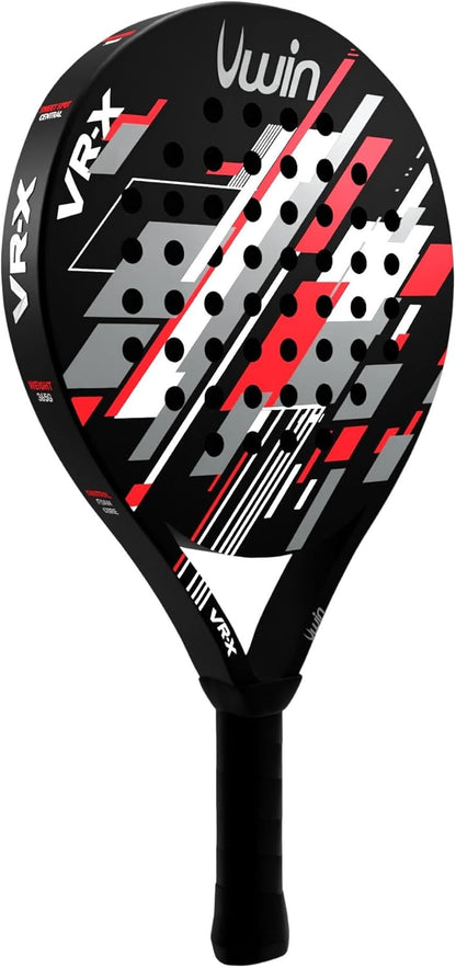 Uwin VR-X Padel Racket, Fibreglass Frame, EVA 15 Core for Balanced Power and Control, Round Shape with Central Sweet Spot, Matte Finish, Red White Grey