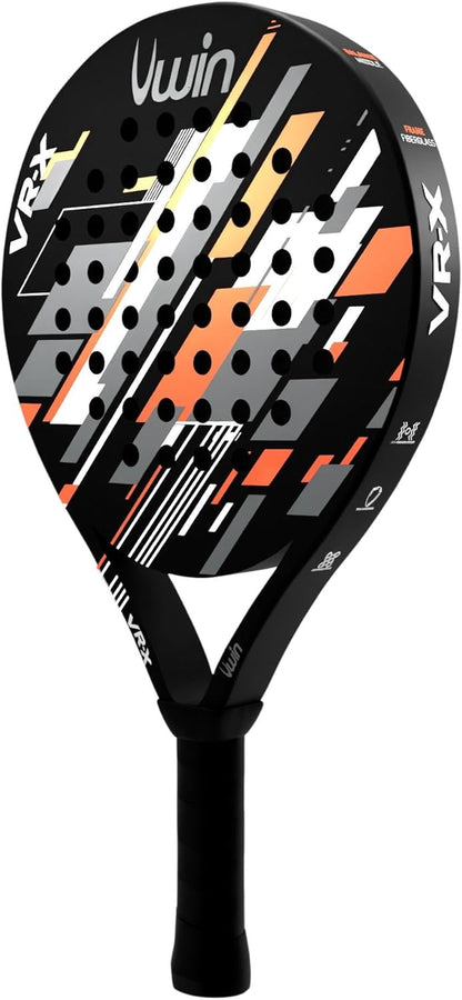Uwin VR-X Junior Padel Racket, Lightweight Fibreglass Frame, Soft EVA 13 Core, Round Shape with Central Sweet Spot, Matte Finish, Orange White Grey