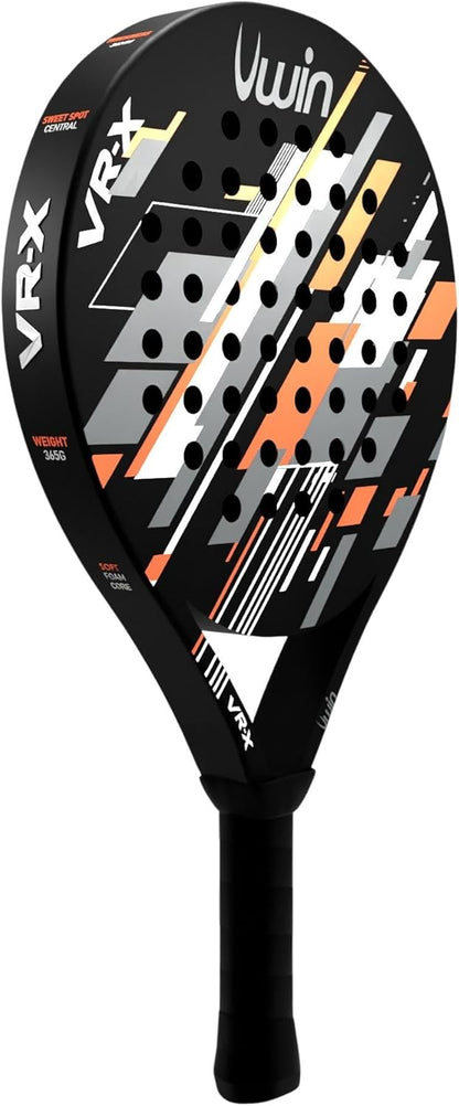 Uwin VR-X Junior Padel Racket, Lightweight Fibreglass Frame, Soft EVA 13 Core, Round Shape with Central Sweet Spot, Matte Finish, Orange White Grey