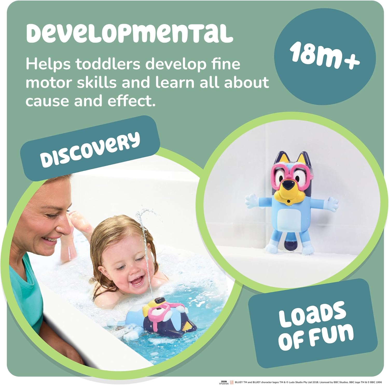 TOMY Toomies Swim School Bluey Water Toy - Floating Fountain Squirt Toy for Bathtub or Pool - Summer Toddler Swimming and Bath Toys - Ages 18 Months+