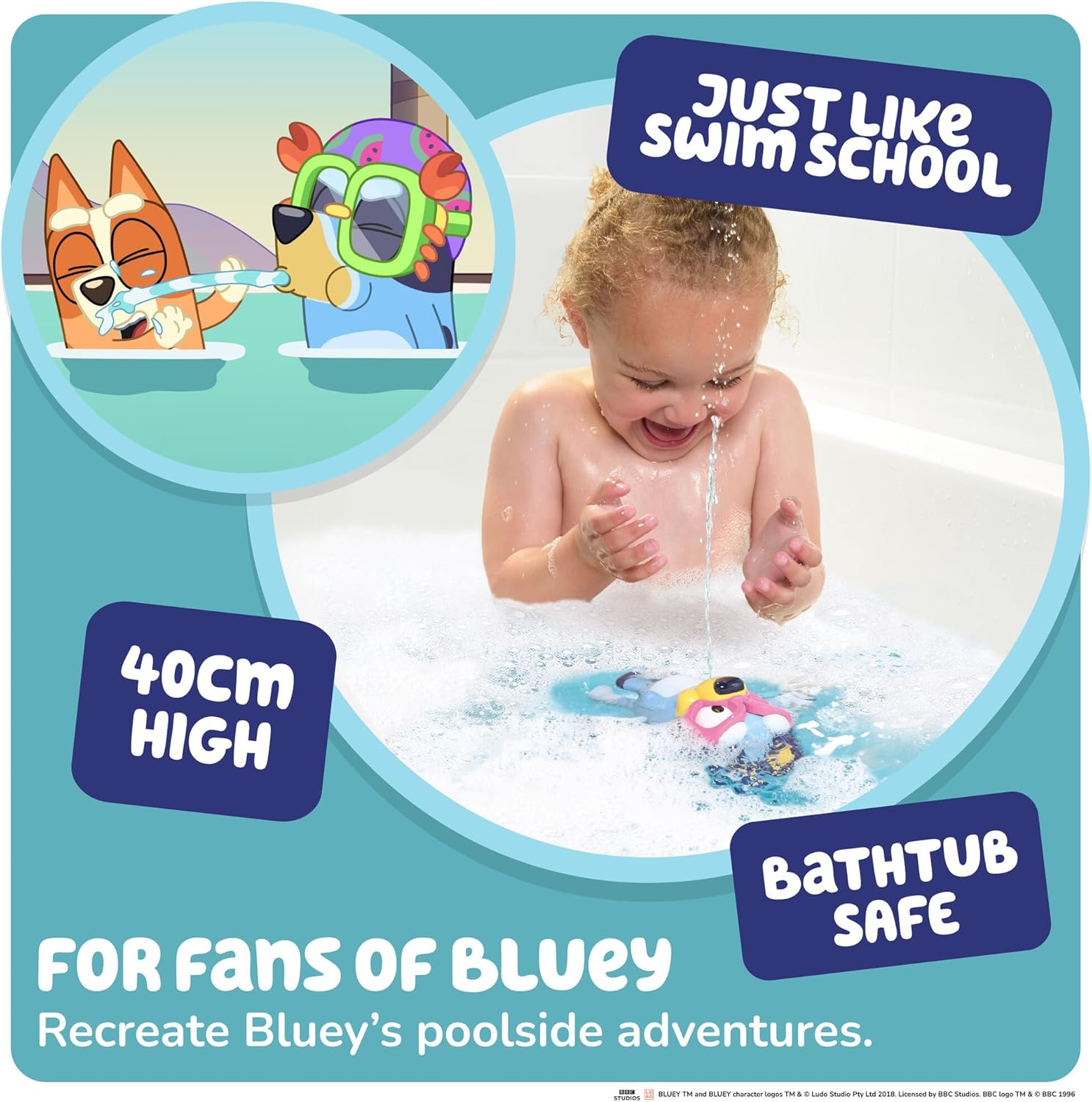 TOMY Toomies Swim School Bluey Water Toy - Floating Fountain Squirt Toy for Bathtub or Pool - Summer Toddler Swimming and Bath Toys - Ages 18 Months+