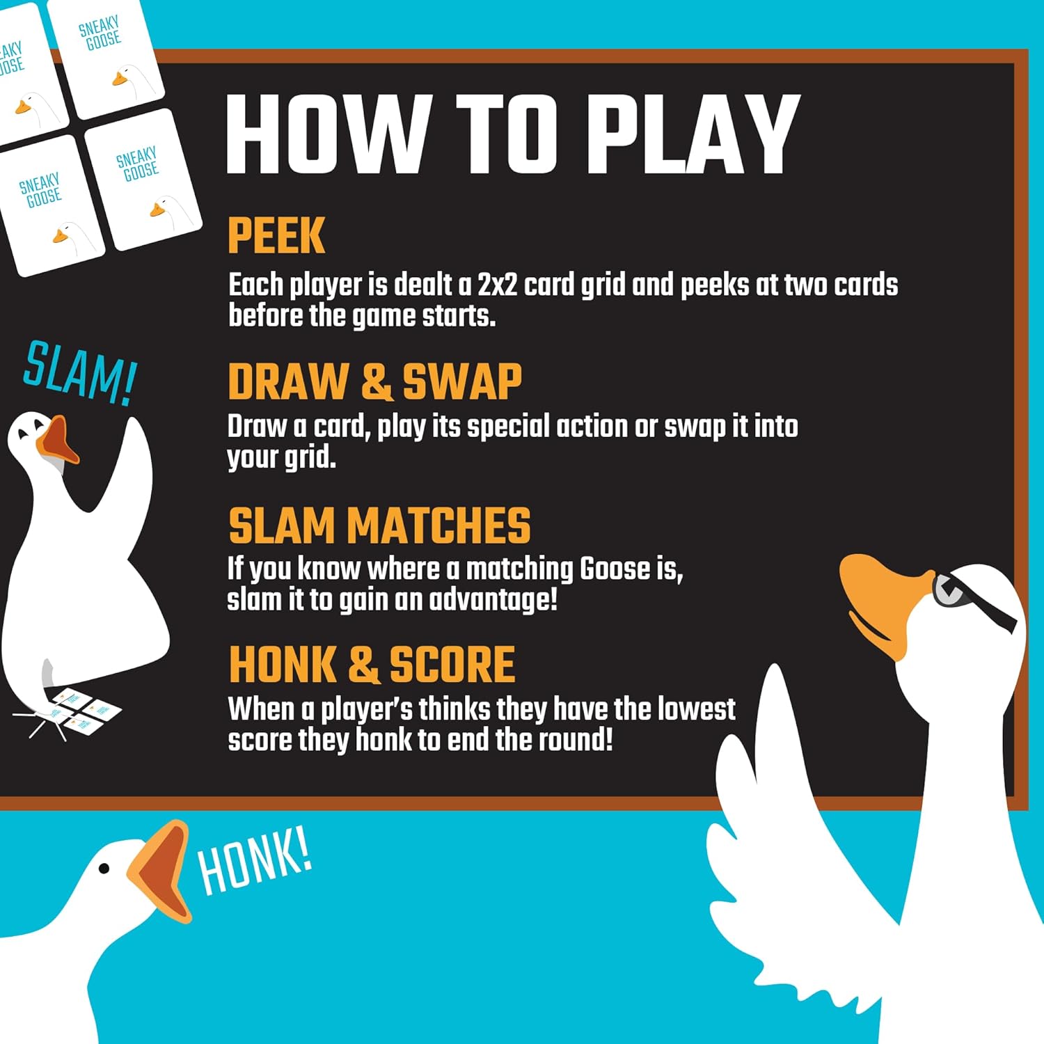 Sneaky Goose: Quick Thinking Memory Game for Kids, Teens & Adults - Travel Size - 2-6 Players - Ages 8+