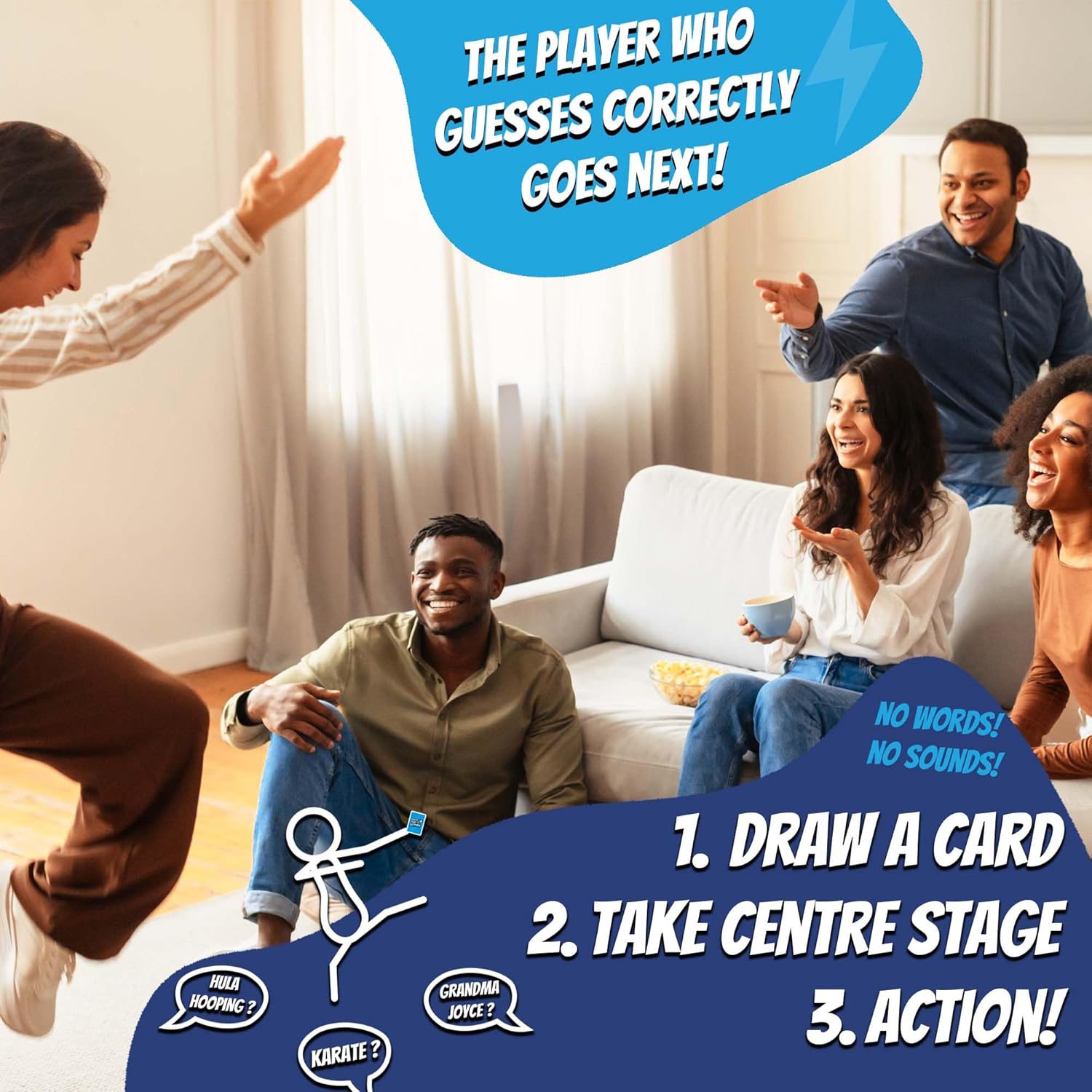 Guess That Action: Hilarious Charades-Style Party Game for Family & Friends - Travel Size - 2-15 Players - Ages 8+