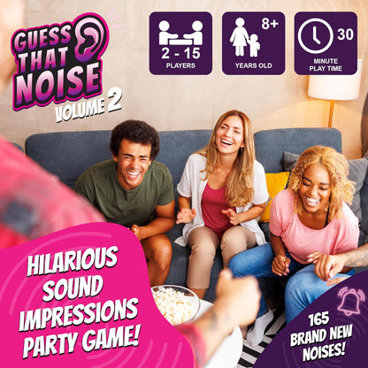 Guess That Noise Volume 2: Funny Sound Impressions Party Game for Family & Friends - Travel Size - 2-15 Players - Ages 8+