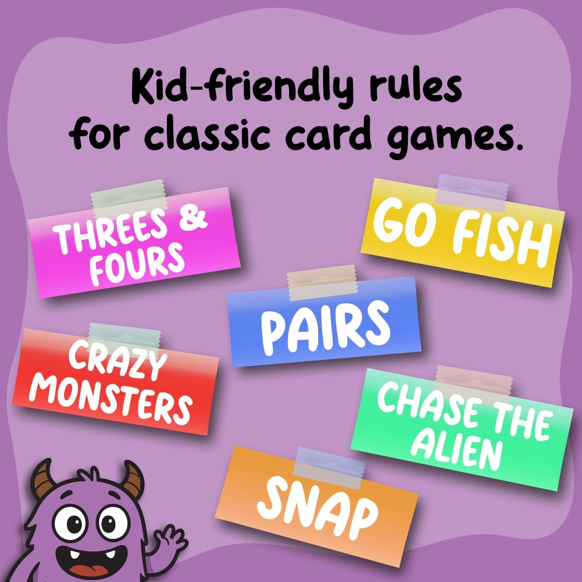 2 Player Card Games For Kids: Simple & Fun Classic Family Table Games - Snap, Pairs, Go Fish, Old Maid, Rummy, Crazy Eights - Ages 3+
