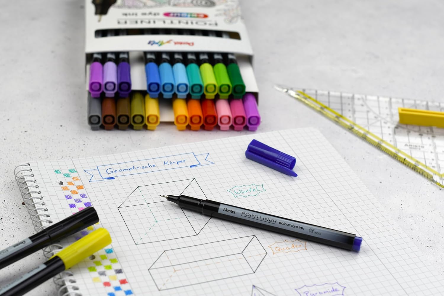 Pentel S40 Pointliner, Fine Writing Pen with Colour Dye Ink, 0.4mm Line, Assorted Colours (Wallet of 6)