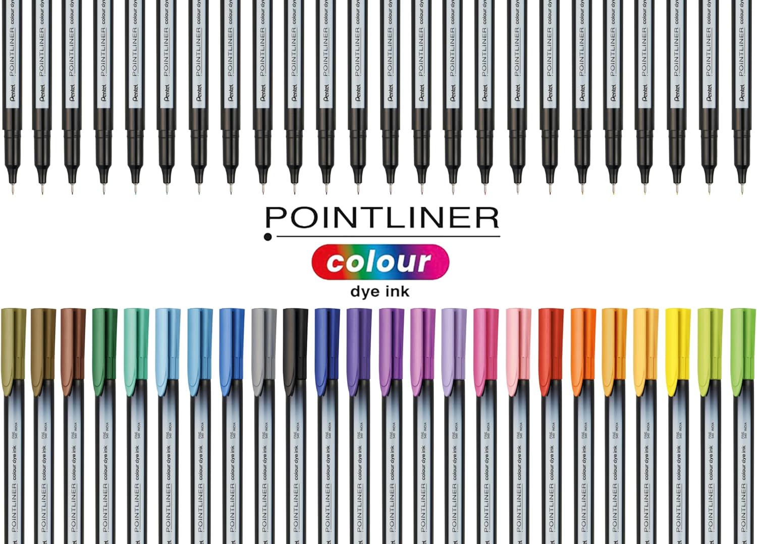 Pentel S40 Pointliner, Fine Writing Pen with Colour Dye Ink, 0.4mm Line, Assorted Colours (Wallet of 6)