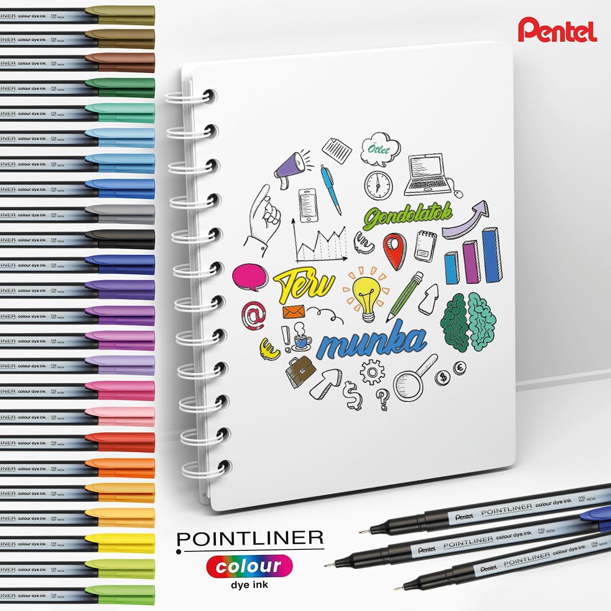 Pentel S40 Pointliner, Fine Writing Pen with Colour Dye Ink, 0.4mm Line, Assorted Colours (Wallet of 6)