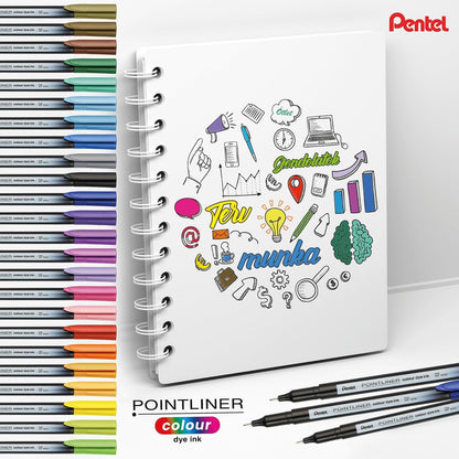 Pentel S40 Pointliner, Fine Writing Pen with Colour Dye Ink, 0.4mm Line, Assorted Colours (Wallet of 6)