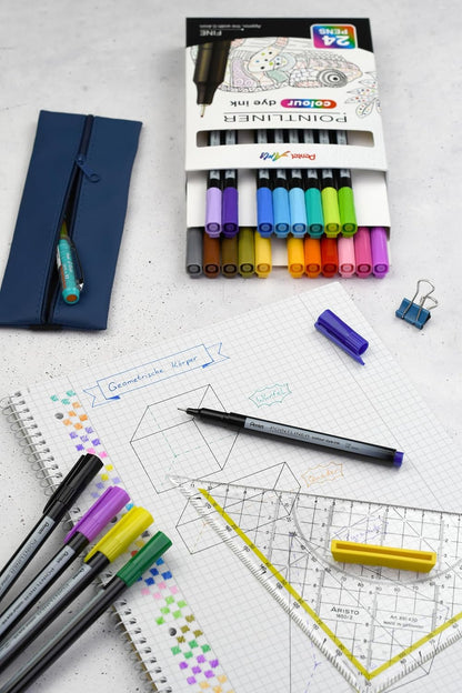 Pentel S40 Pointliner, Fine Writing Pen with Colour Dye Ink, 0.4mm Line, Assorted Colours (Wallet of 6)
