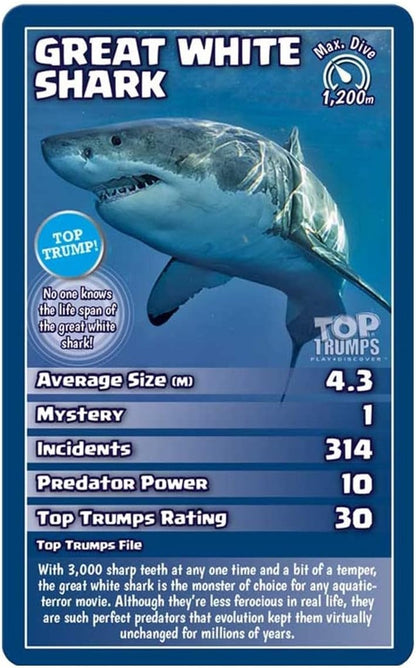 Top Trumps Sharks Classics Card Game, Discover some interesting facts in this educational packed game, 2 plus players makes a great gift for ages 6 plus