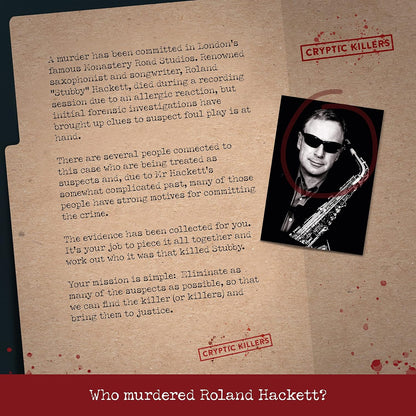 Cryptic Killers Unsolved murder mystery game - Cold Case Files Investigation - Detective clues/evidence - Solve the crime - Individuals, date nights & party groups - Murder of a Musician