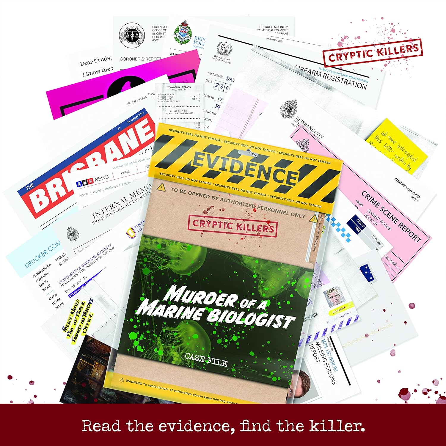 Cryptic Killers Unsolved murder mystery game - Cold Case Files Investigation Detective clues/evidence - Solve the crime - individuals, date nights & party groups - Murder of a Marine Biologist