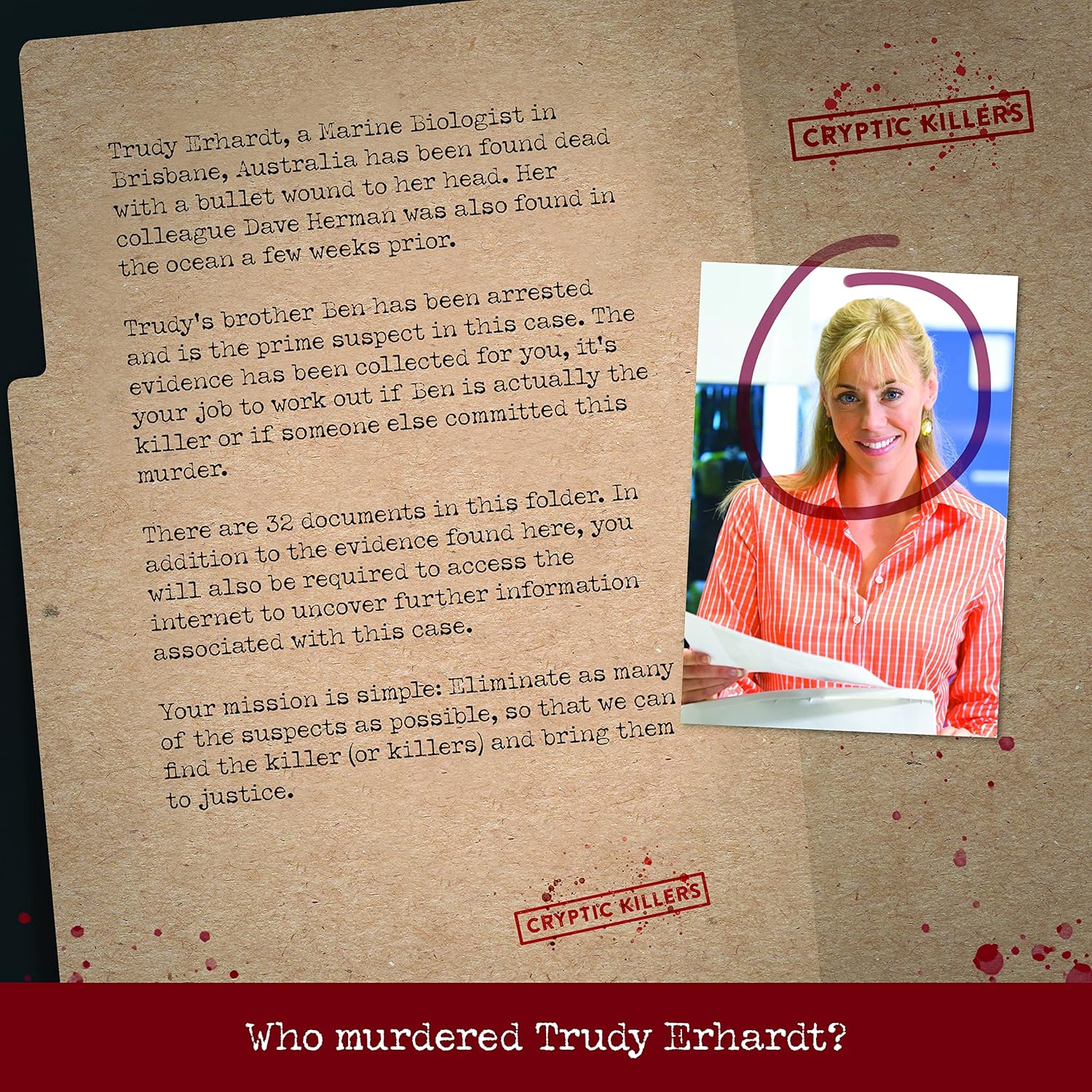 Cryptic Killers Unsolved murder mystery game - Cold Case Files Investigation Detective clues/evidence - Solve the crime - individuals, date nights & party groups - Murder of a Marine Biologist
