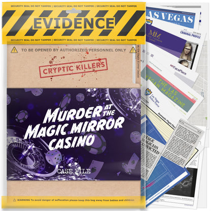 Cryptic Killers Unsolved murder mystery game - Cold Case Files Investigation Detective Evidence & Crime File - individuals, date nights & party games- Murder at the Magic Mirror Casino