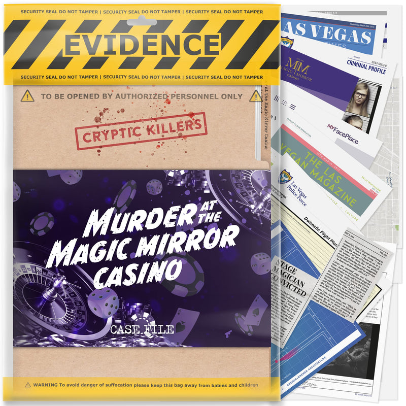 Cryptic Killers Unsolved murder mystery game - Cold Case Files Investigation Detective Evidence & Crime File - individuals, date nights & party games- Murder at the Magic Mirror Casino