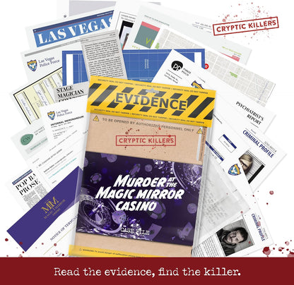 Cryptic Killers Unsolved murder mystery game - Cold Case Files Investigation Detective Evidence & Crime File - individuals, date nights & party games- Murder at the Magic Mirror Casino