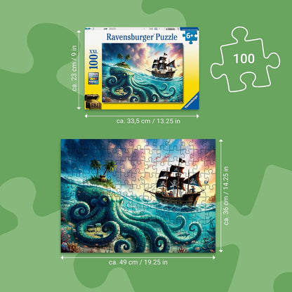 Puzzle per bambini Ravensburger 12004263 - Il tesoro del Kraken - puzzle pirata da 100 pezzi, per bambini dai 6 anni in su