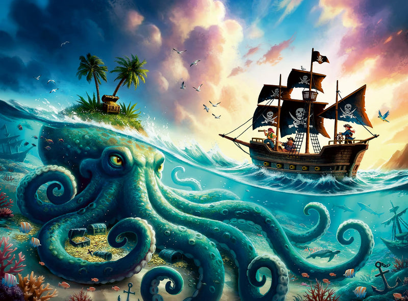 Puzzle per bambini Ravensburger 12004263 - Il tesoro del Kraken - puzzle pirata da 100 pezzi, per bambini dai 6 anni in su