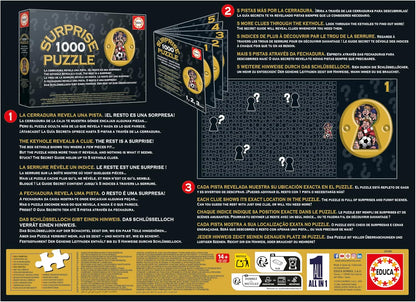 Educa - 1000 Piece Surprise Mystery Jigsaw Puzzle for Adults | Shoot! | Secret Lock Box Reveals Hidden Clues as You Build | Gift | Ages 14+ (20398