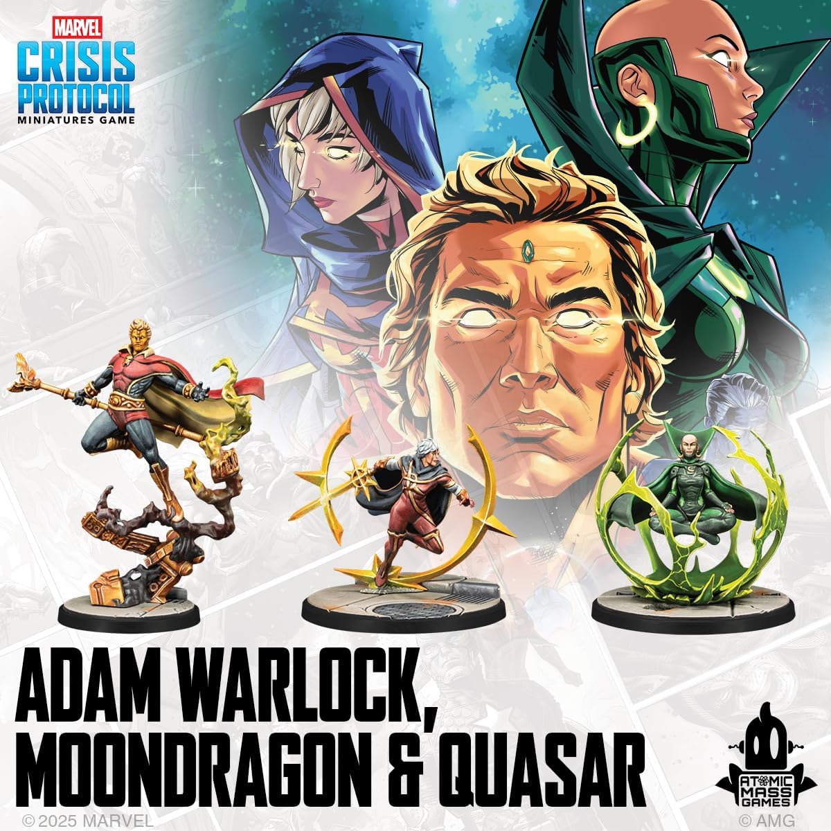 Asmodee | Marvel: Crisis Protocol Adam Warlock, Moondragon, Quasar Character Pack | Miniatures Game | Ages 14+ | 2 Players | 90 Minutes Playing Time