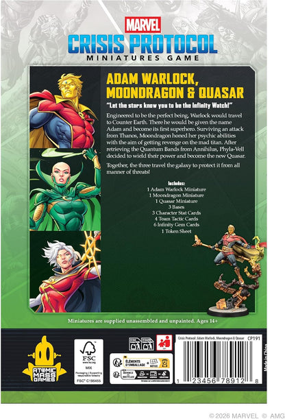 Asmodee | Marvel: Crisis Protocol Adam Warlock, Moondragon, Quasar Character Pack | Miniatures Game | Ages 14+ | 2 Players | 90 Minutes Playing Time