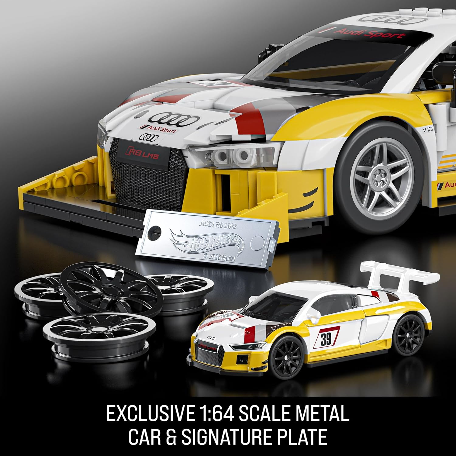 Mattel Brick Shop Hot Wheels Elite Series Building Set, ’15 Audi R8 LMS with 820 Pieces, Realistic Details and Custom Decals, Adult Collectors and Kids Ages 10+, JFT18
