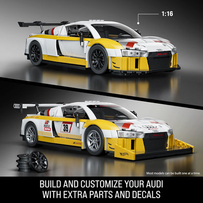 Mattel Brick Shop Hot Wheels Elite Series Building Set, ’15 Audi R8 LMS with 820 Pieces, Realistic Details and Custom Decals, Adult Collectors and Kids Ages 10+, JFT18