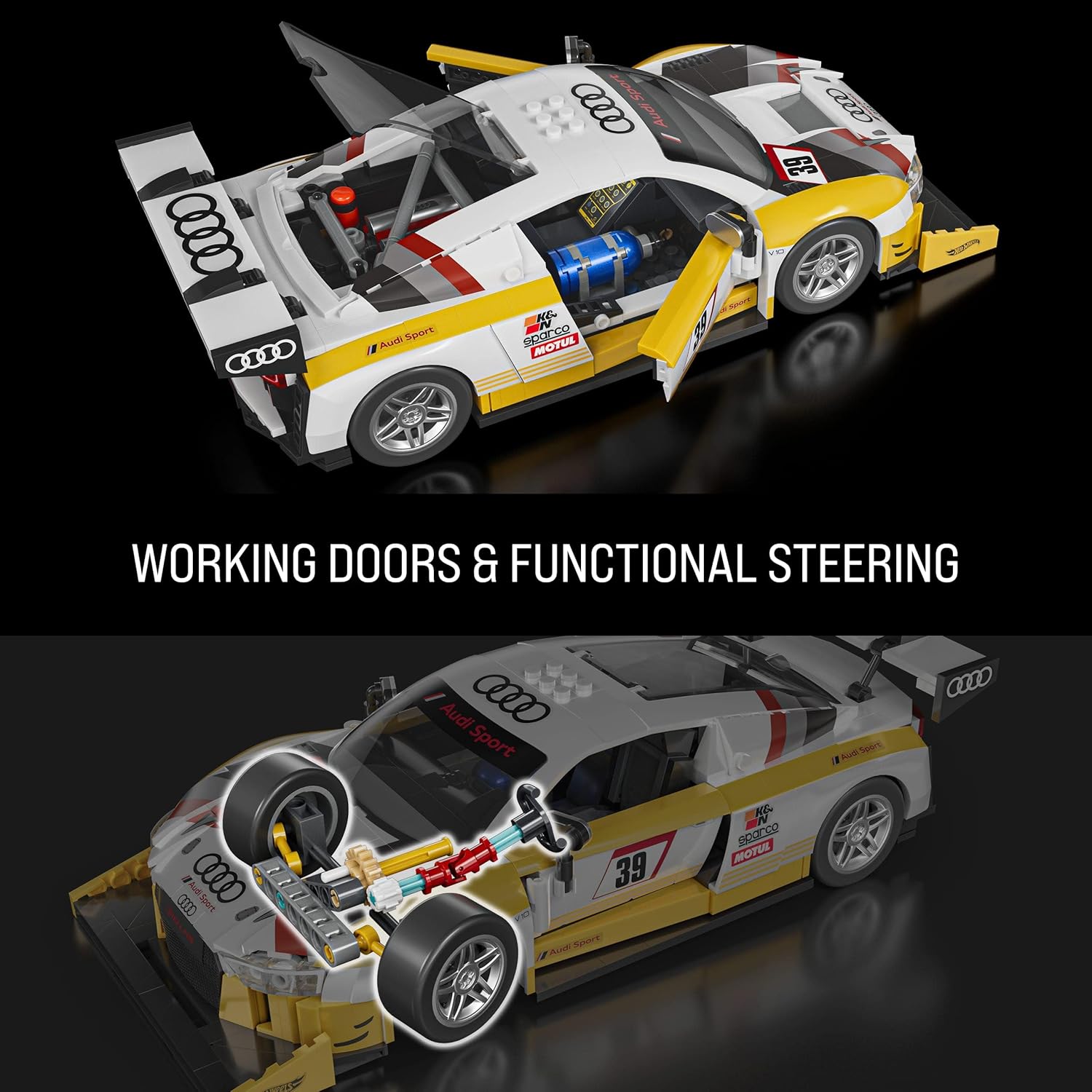Mattel Brick Shop Hot Wheels Elite Series Building Set, ’15 Audi R8 LMS with 820 Pieces, Realistic Details and Custom Decals, Adult Collectors and Kids Ages 10+, JFT18