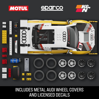 Mattel Brick Shop Hot Wheels Elite Series Building Set, ’15 Audi R8 LMS with 820 Pieces, Realistic Details and Custom Decals, Adult Collectors and Kids Ages 10+, JFT18
