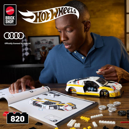 Mattel Brick Shop Hot Wheels Elite Series Building Set, ’15 Audi R8 LMS with 820 Pieces, Realistic Details and Custom Decals, Adult Collectors and Kids Ages 10+, JFT18