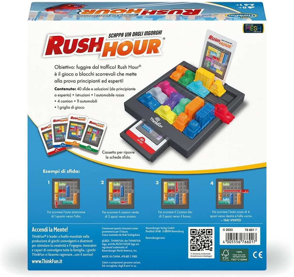 ThinkFun - Rush Hour spel | bordspellen voor kinderen | 40 uitdagingen | jongen en meisje + 8 jaar | cadeau-ideeën | spelletjes kinderen + 8 jaar