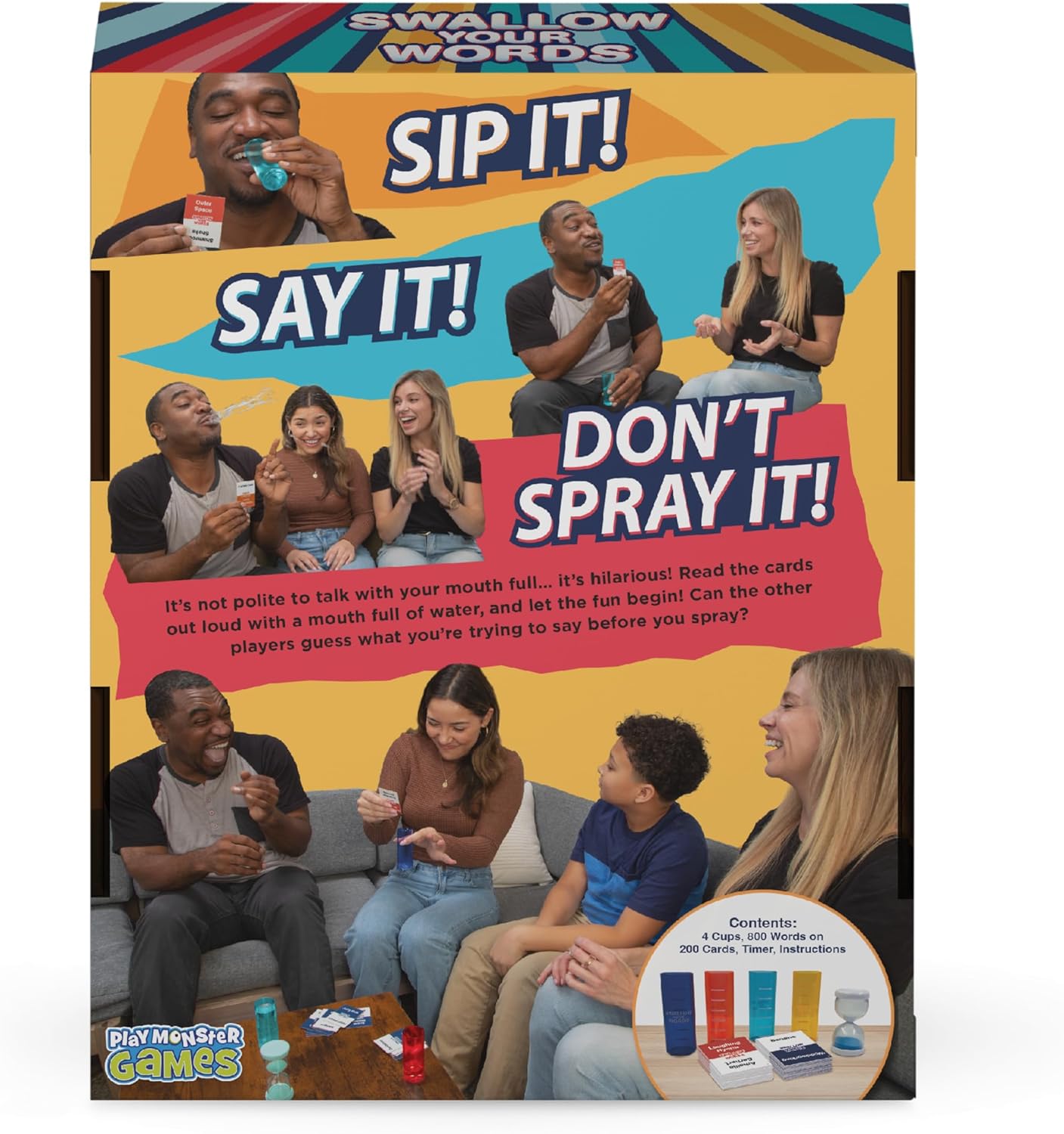PlayMonster Swallow Your Words | Can You Speak With Your Mouth Full Of Water? | Fun Family Game | Party Game | For Ages 8+