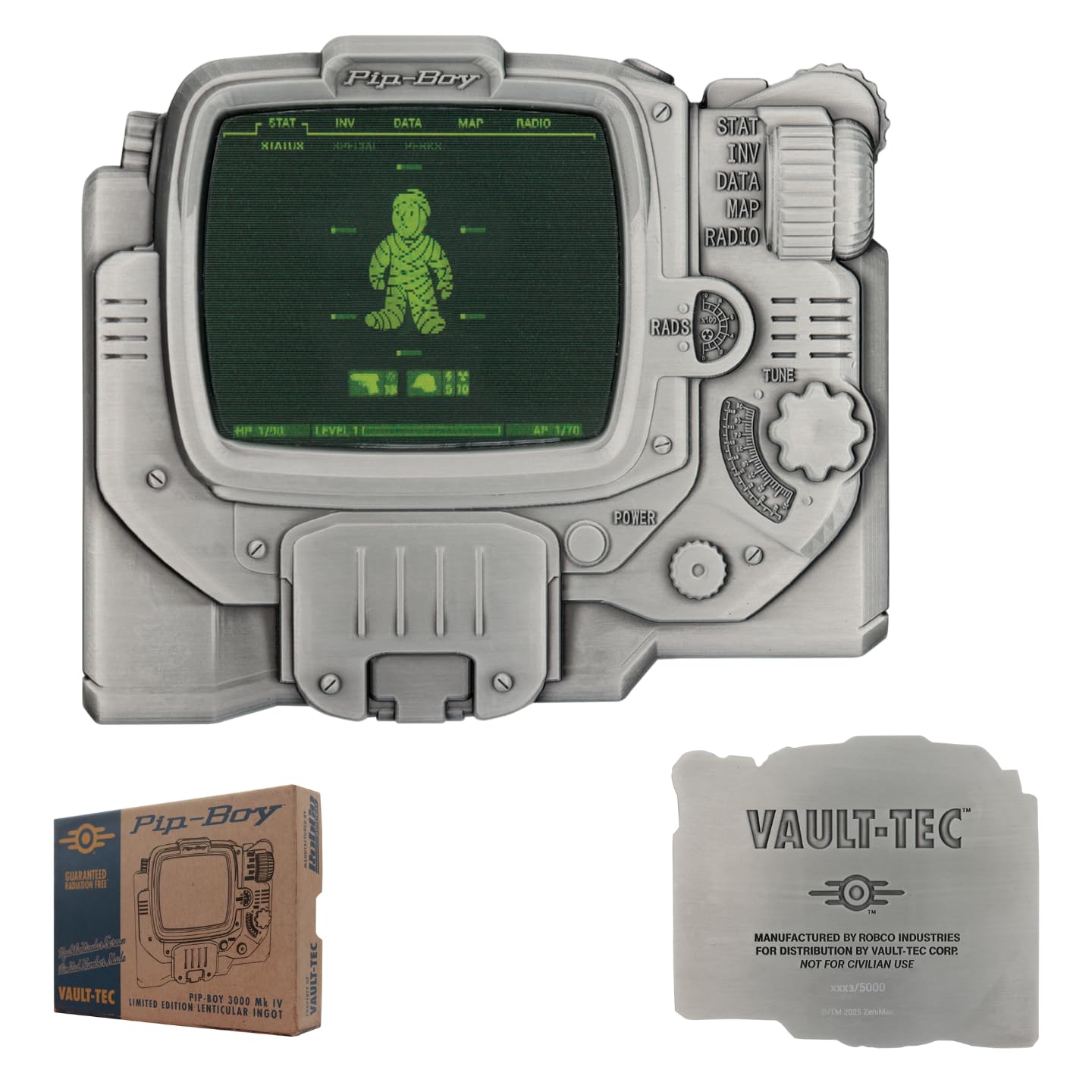 FaNaTtik Fallout Pip-Boy Linsenrasterbarren in limitierter Auflage – spezielles nummeriertes Metall-Sammelstück von Vault-Tec – offiziell lizenziert (5000 weltweit