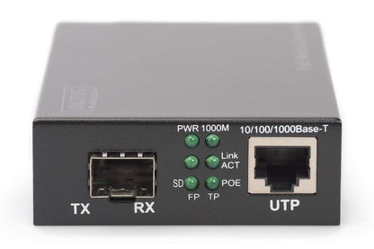 Digitus DN-82140 convertitore multimediale di rete 1000 Mbit/s, Nero, RJ45/SFP - Gigabit - PoE+, SFP
