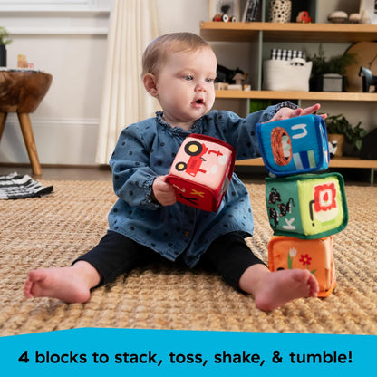 Baby Einstein, Alpha Stacks Blocs Souples - Jouets Sensoriels Légers pour Apprentissage des Lettres et Coordination Main-Œil, 3 Mois et Plus