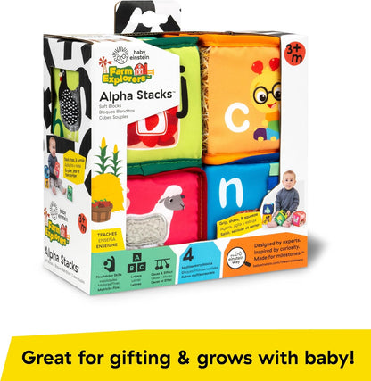 Baby Einstein, Alpha Stacks Blocs Souples - Jouets Sensoriels Légers pour Apprentissage des Lettres et Coordination Main-Œil, 3 Mois et Plus